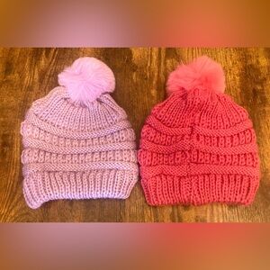 Baby Knitted Hat Beanie with Pom Pom New Set of 2